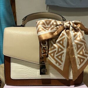 Aldo Cream and Brown Satchel with Gold Detail